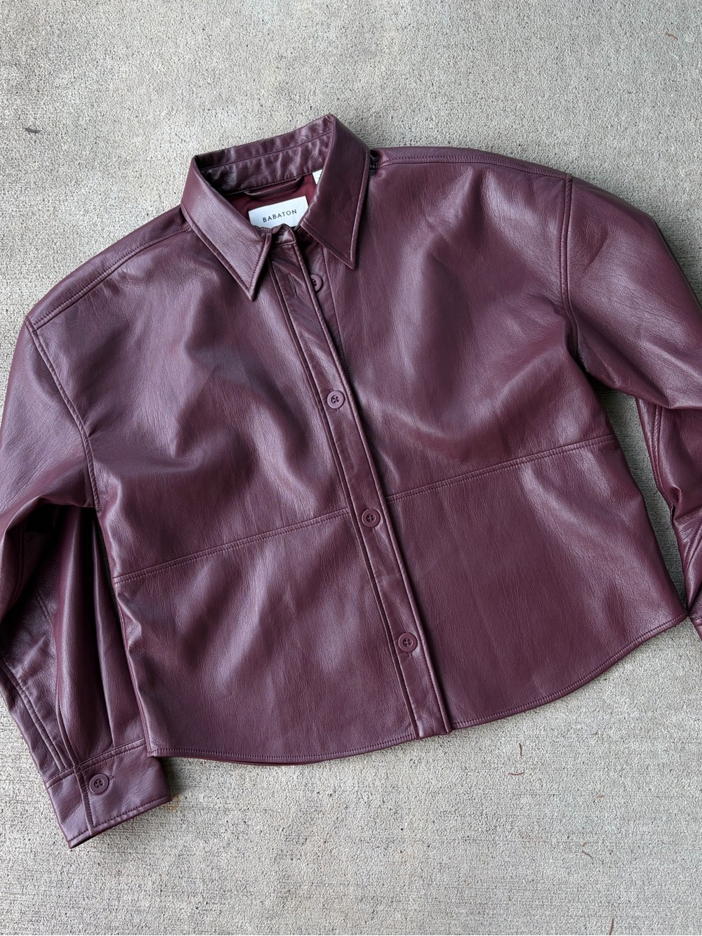 Aritzia Babaton Pelli hip shirt jacket vegan leather relaxed fit button down top